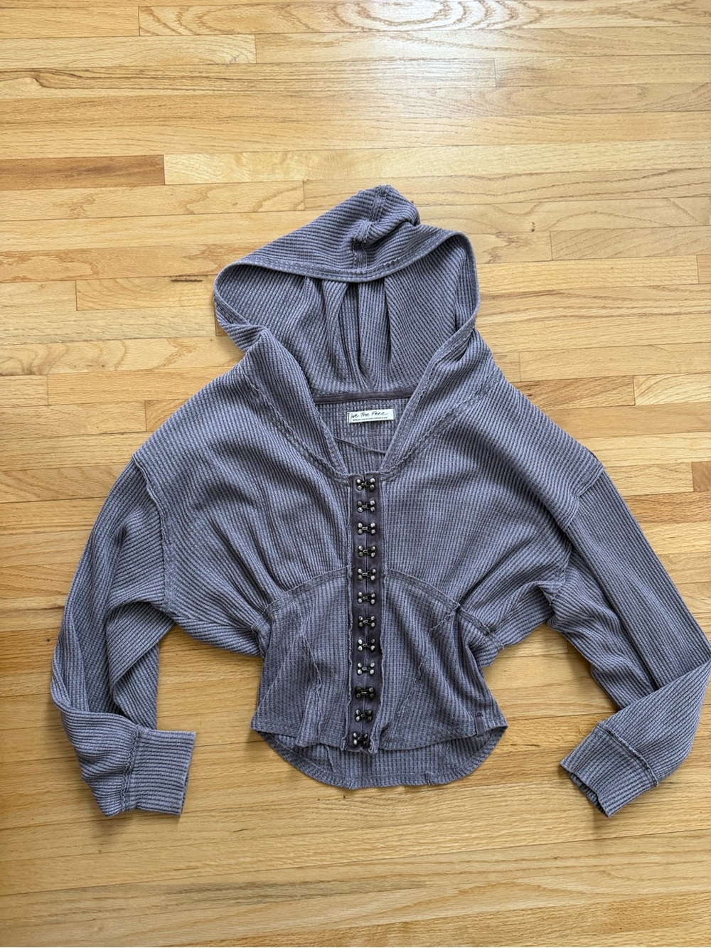 Free People corset waffle knit thermal hoodie - size medium women